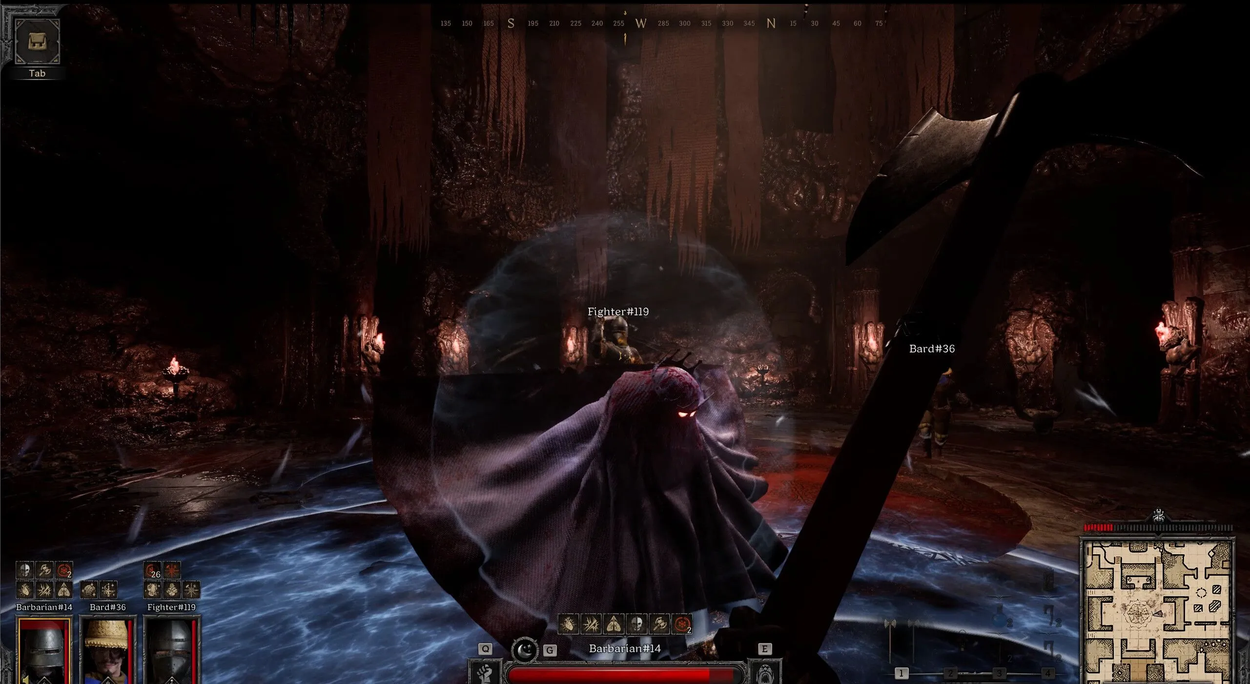 Ba nhân vật cùng chiến đấu với quái vật trong Dark and Darker, game extraction shooter fantasy miễn phí