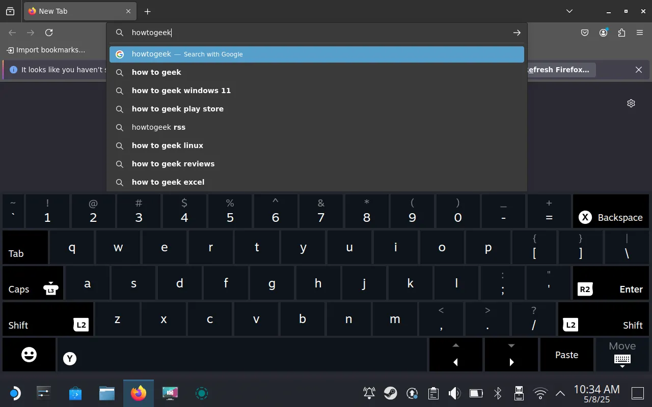 Bàn phím ảo trên màn hình Steam Deck ở chế độ Desktop Mode