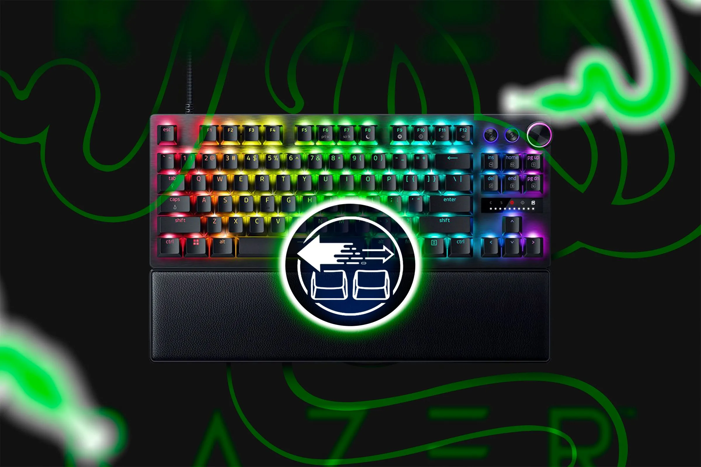 Bàn phím Razer với biểu tượng công nghệ Snap Tap, liên quan đến kỹ thuật di chuyển và counter strafing trong game.