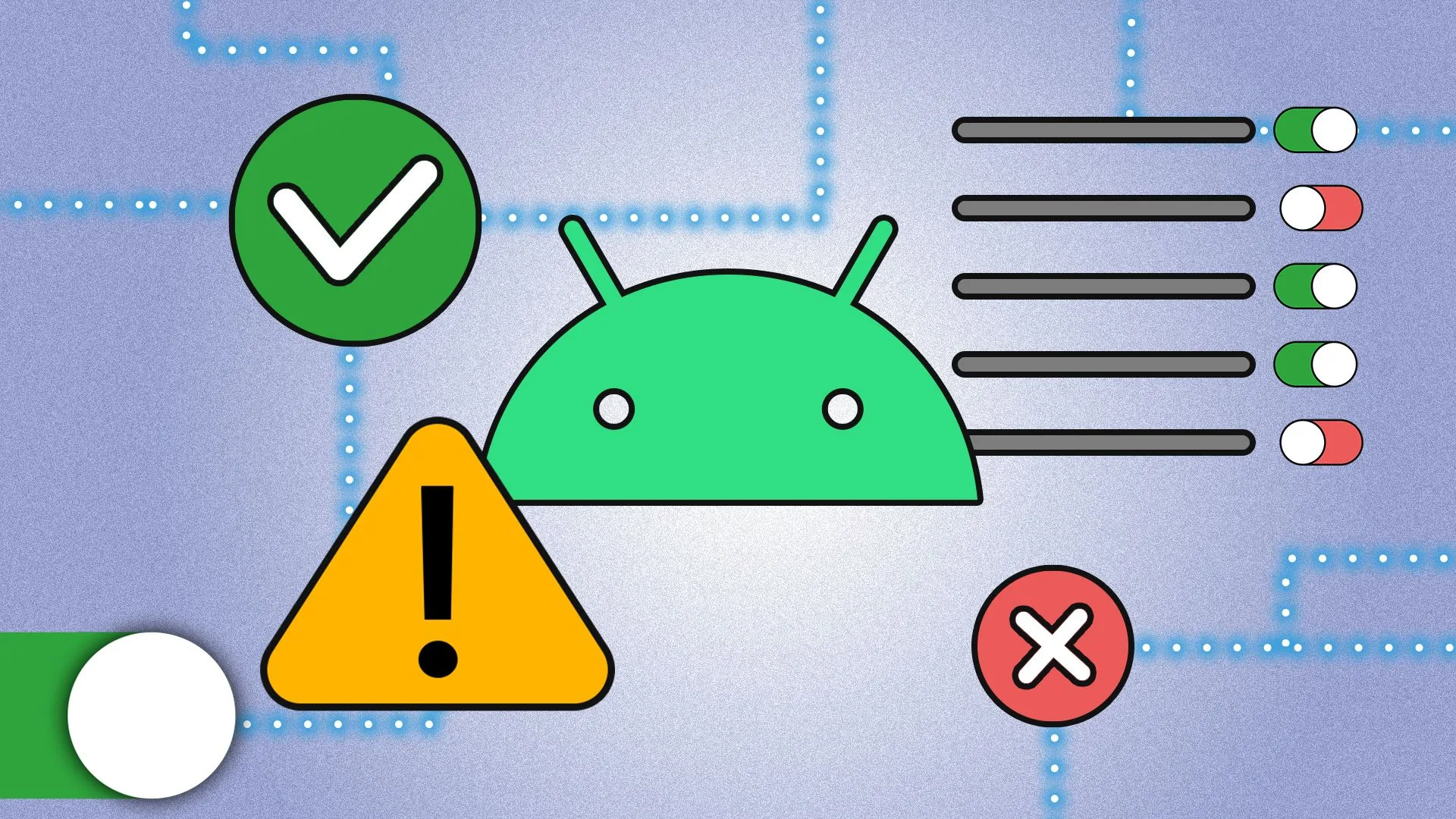 Biểu tượng Android và các kết nối biểu trưng cho tính năng an toàn cá nhân.