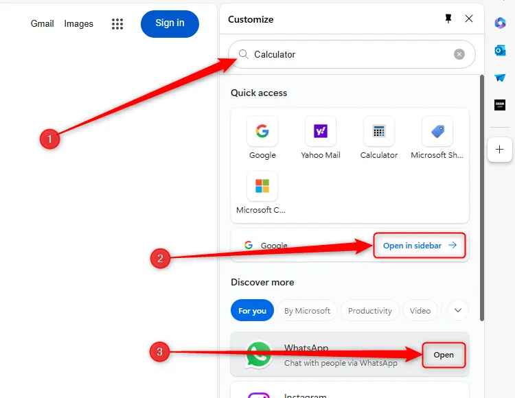 Các cách khác nhau để tùy chỉnh thanh bên Microsoft Edge được làm nổi bật.
