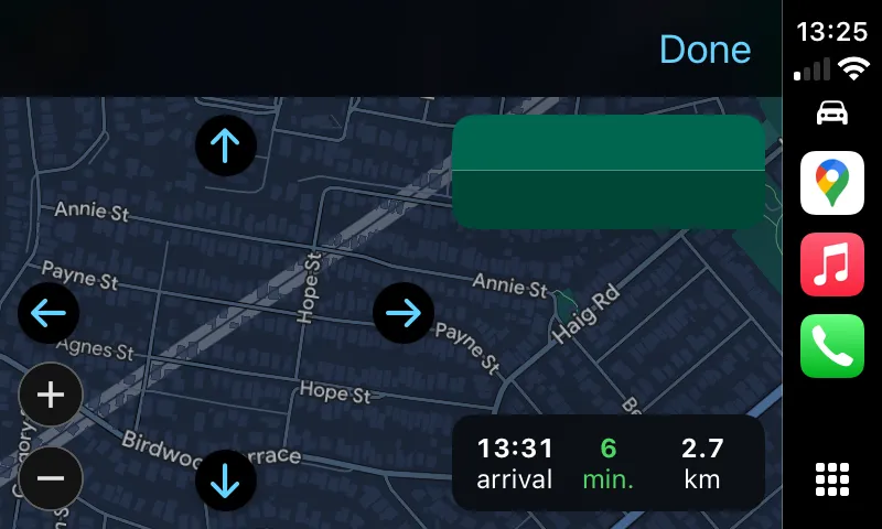 Cách di chuyển bản đồ tự do trên Google Maps CarPlay