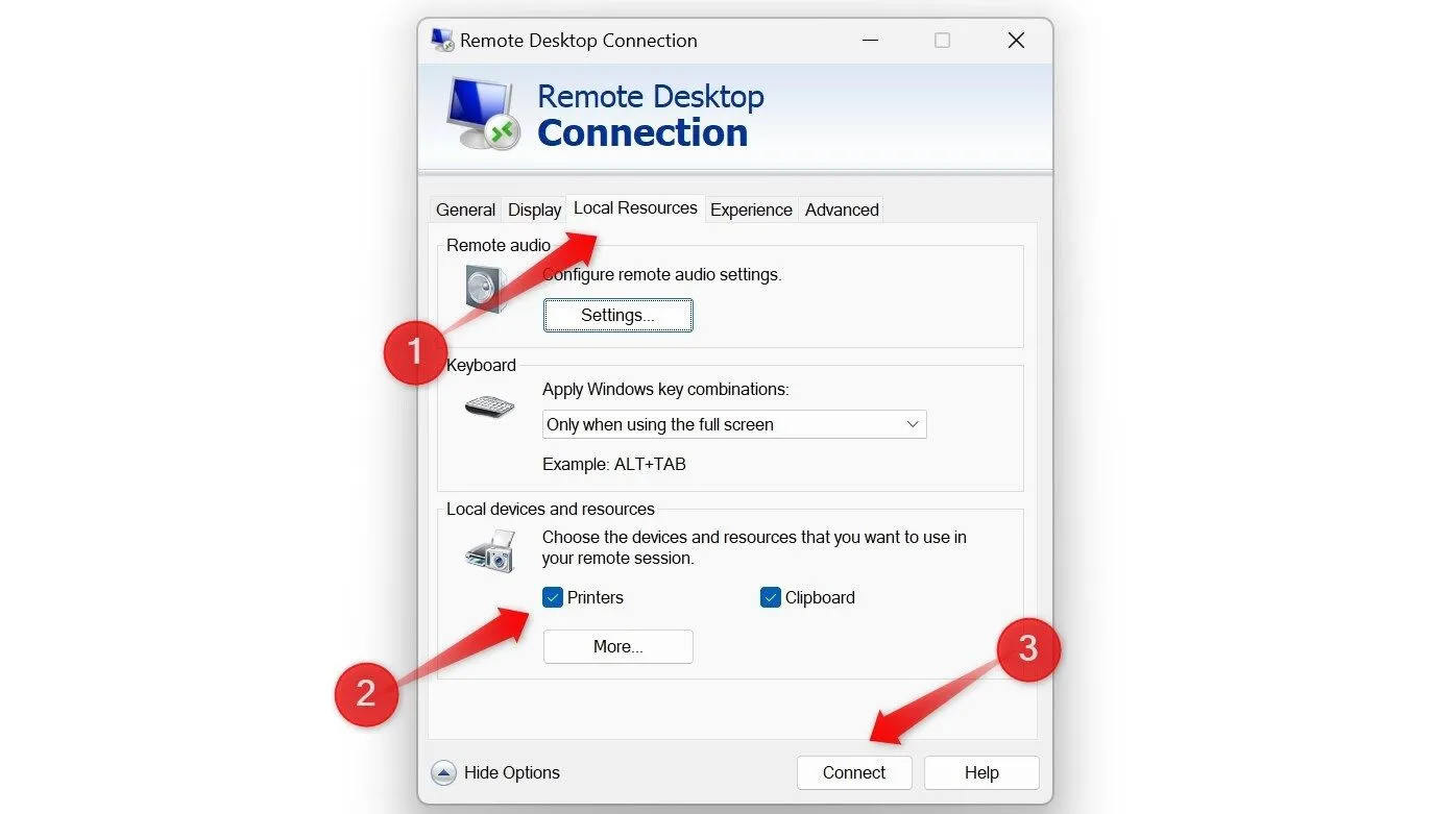 Cài đặt Remote Desktop Connection để truy cập máy in từ xa
