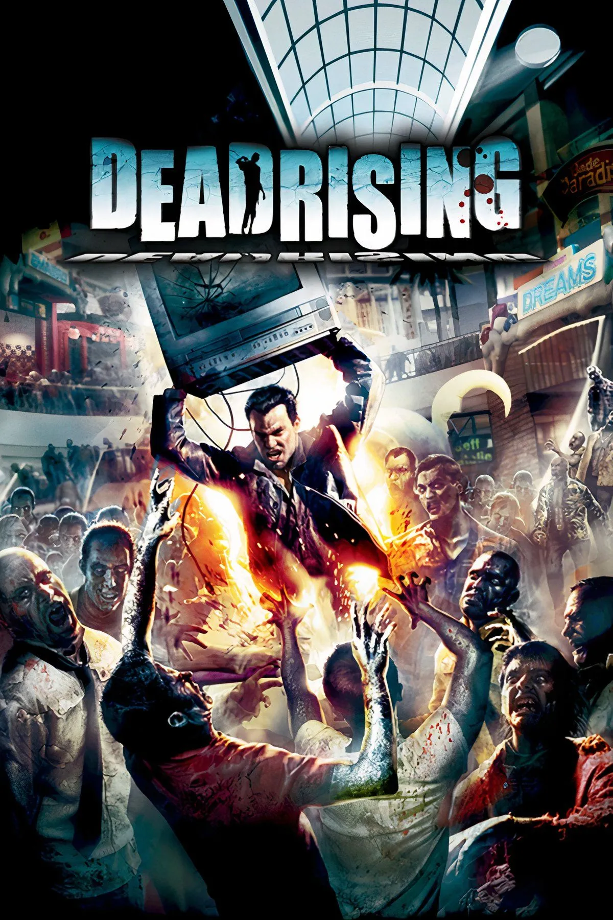 Cảnh tượng hỗn loạn và hài hước trong Dead Rising, tái hiện tinh thần kinh dị hài của bộ phim Dawn of the Dead.