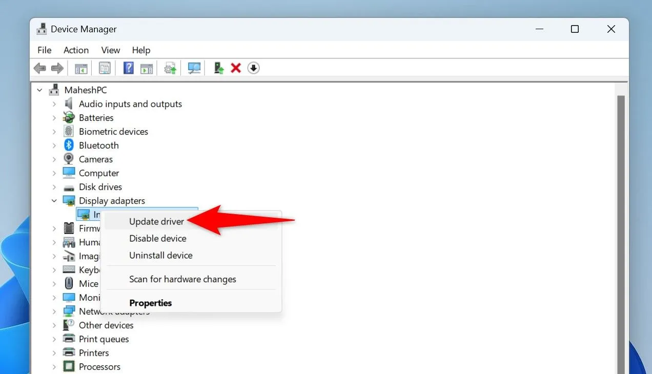 Cập nhật driver card đồ họa qua Device Manager