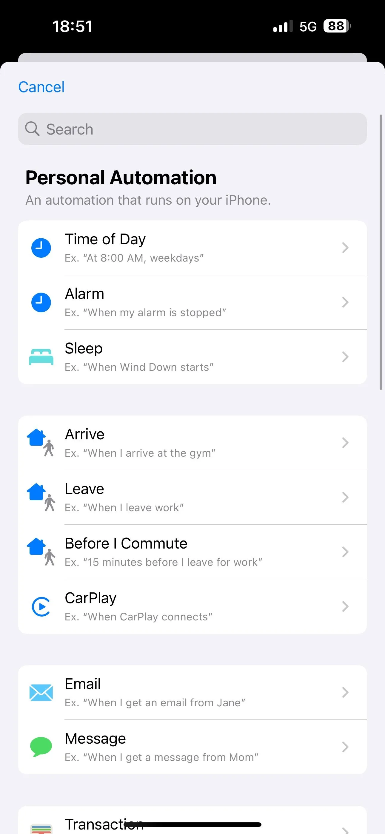 Chọn điều kiện Thời gian trong ngày để tạo tự động hóa Phím tắt mới trên iPhone