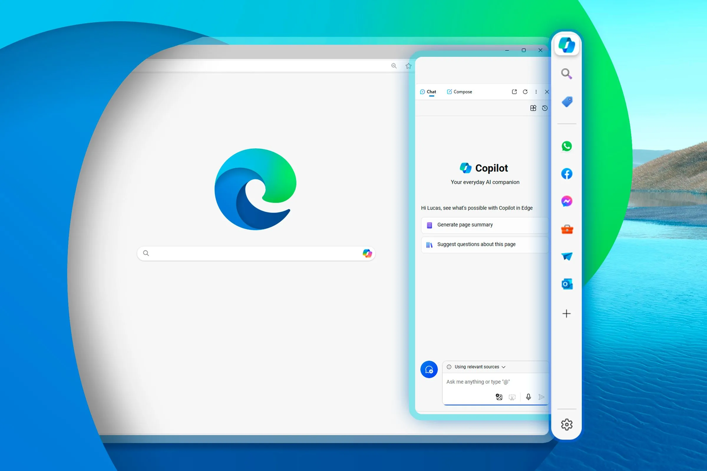 Cửa sổ trình duyệt Microsoft Edge hiển thị rõ phần thanh bên (Sidebar), minh họa tính năng đa nhiệm tiện lợi.