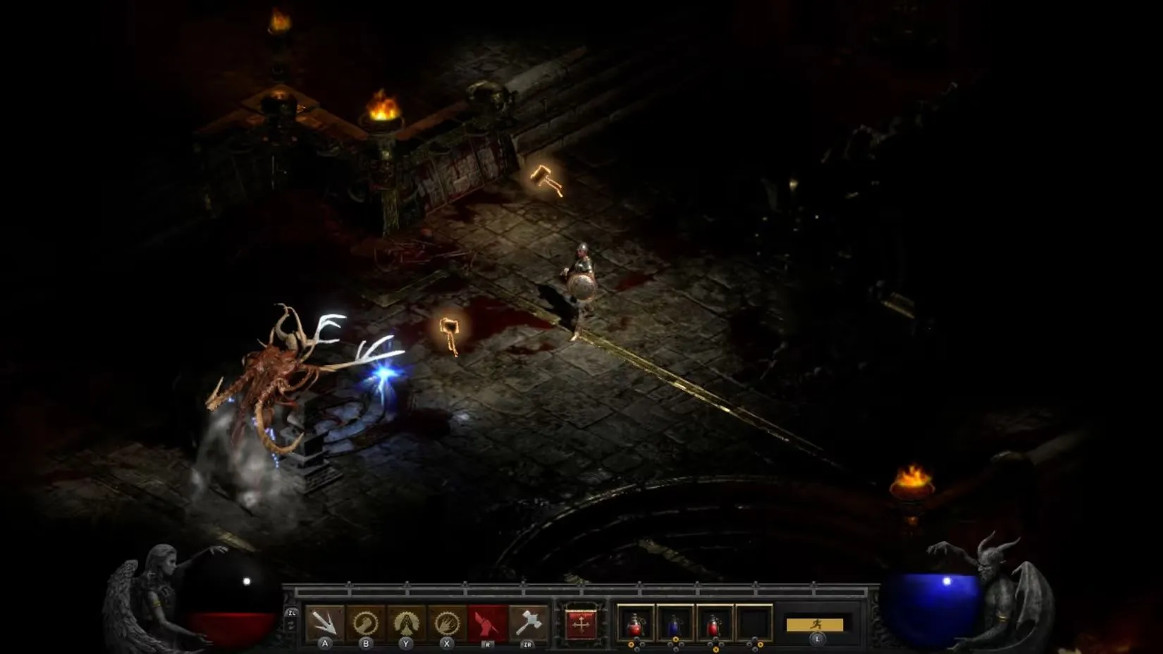 Diablo II: Resurrected trên Nintendo Switch, cho thấy đồ họa được cải thiện và khả năng chơi cầm tay