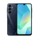 Điện thoại Samsung Galaxy A16 5G màu đen, hiển thị màn hình khóa, nhấn mạnh thiết kế hiện đại và gọn gàng.
