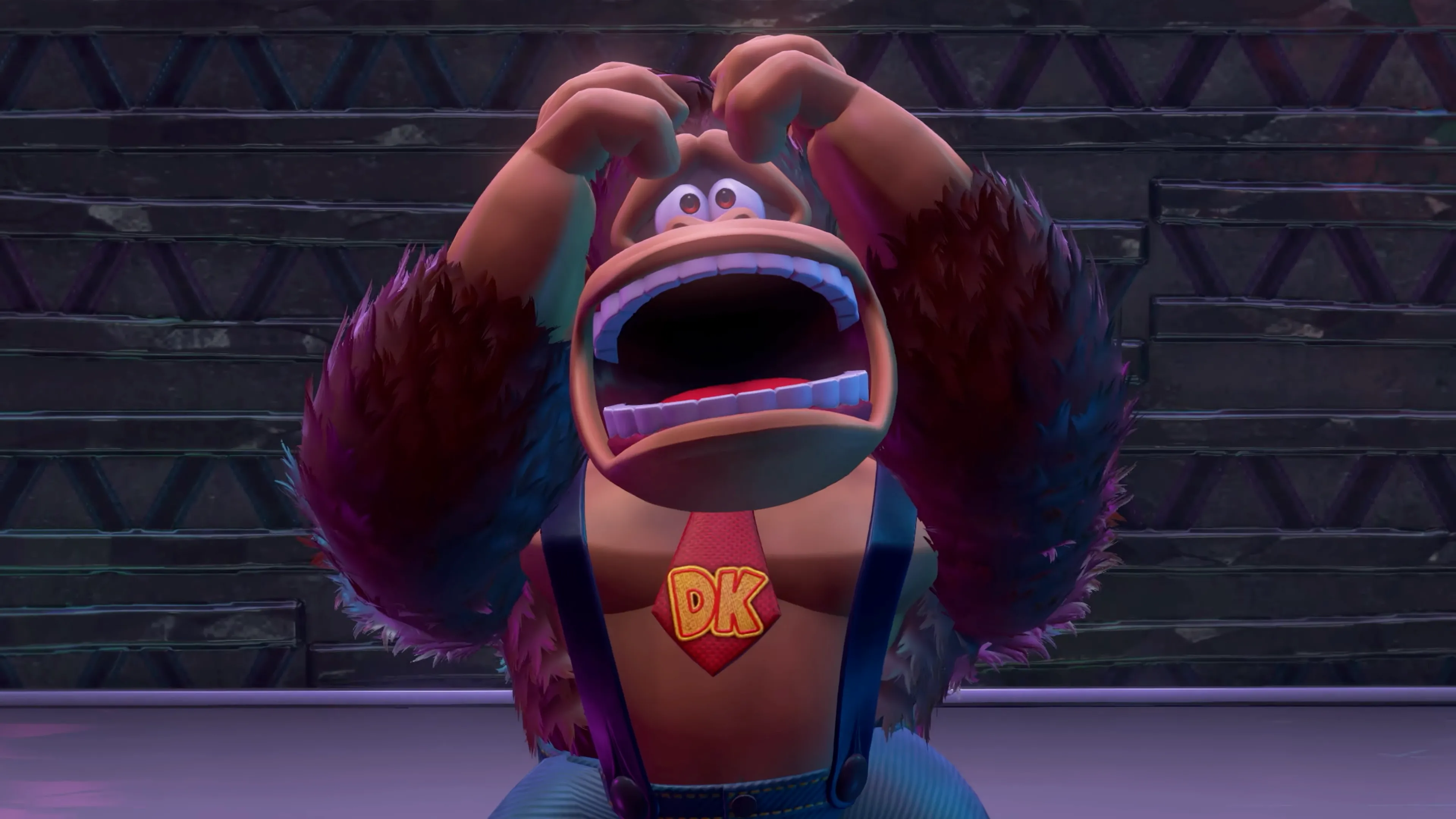 Donkey Kong với vẻ mặt đau khổ trong game Donkey Kong Bananza, phản ánh cảm giác thất vọng của tác giả về buổi ra mắt Switch 2.