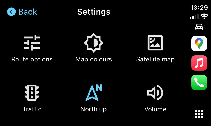 Giao diện cài đặt Google Maps trên CarPlay