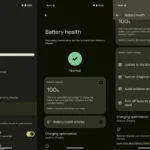 Giao diện cài đặt tình trạng pin trên điện thoại Google Pixel chạy Android 16 Beta 3, hiển thị phần trăm dung lượng pin còn lại và các tùy chọn tối ưu hóa pin.