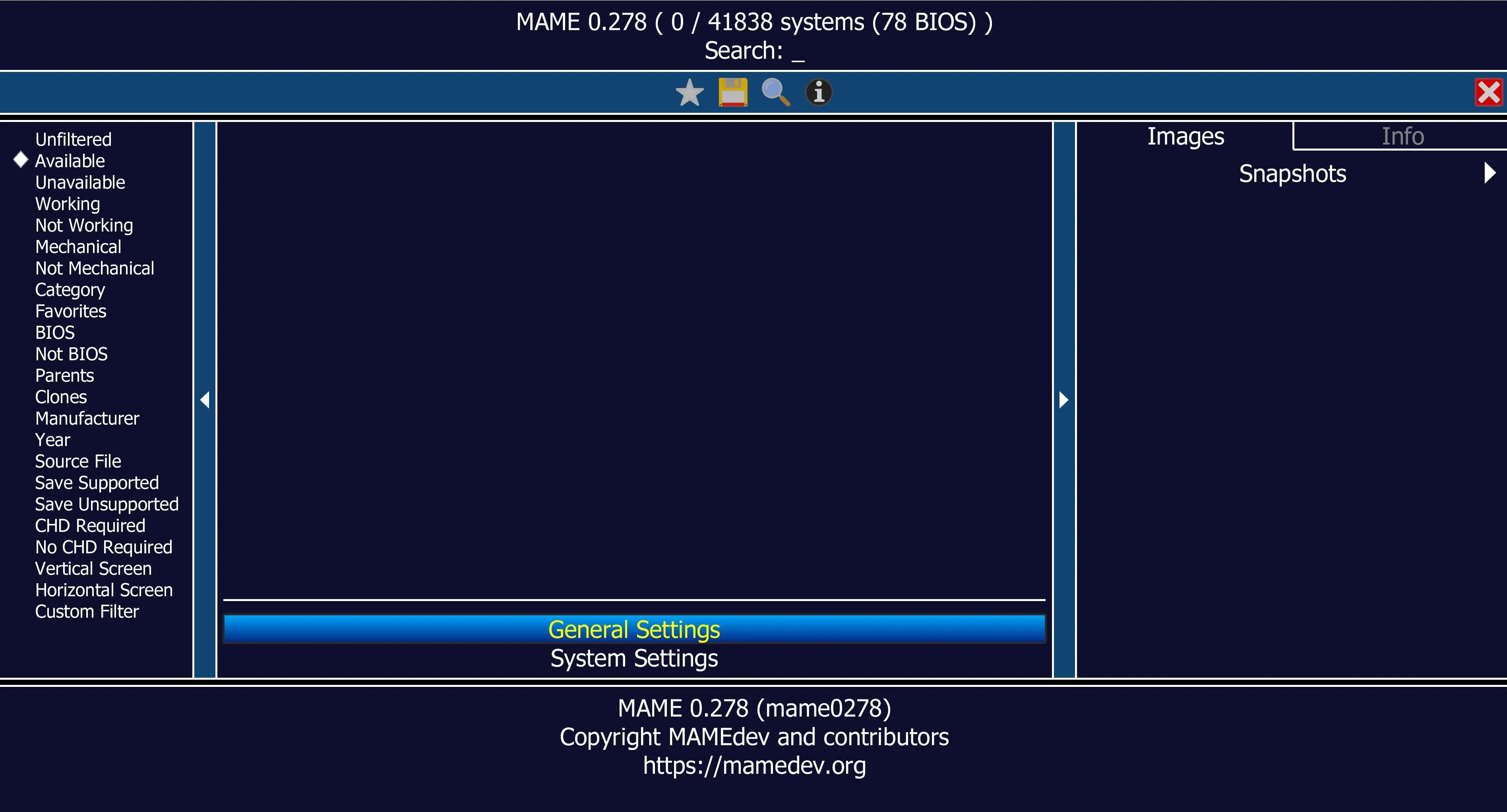 Giao diện chính của phần mềm giả lập MAME trên máy tính Windows 11