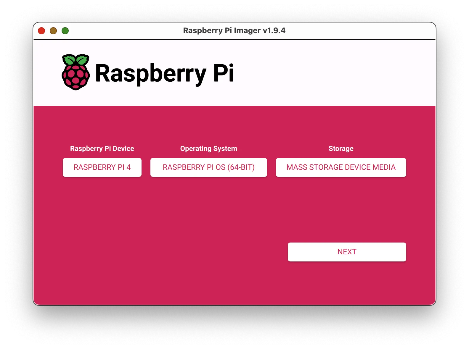 Giao diện công cụ Raspberry Pi Imager dùng để cài đặt hệ điều hành lên thẻ SD.