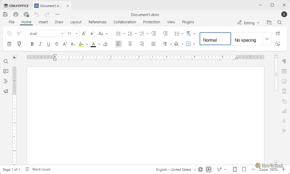Giao diện ONLYOFFICE giống Microsoft Word với ribbon tiêu chuẩn.