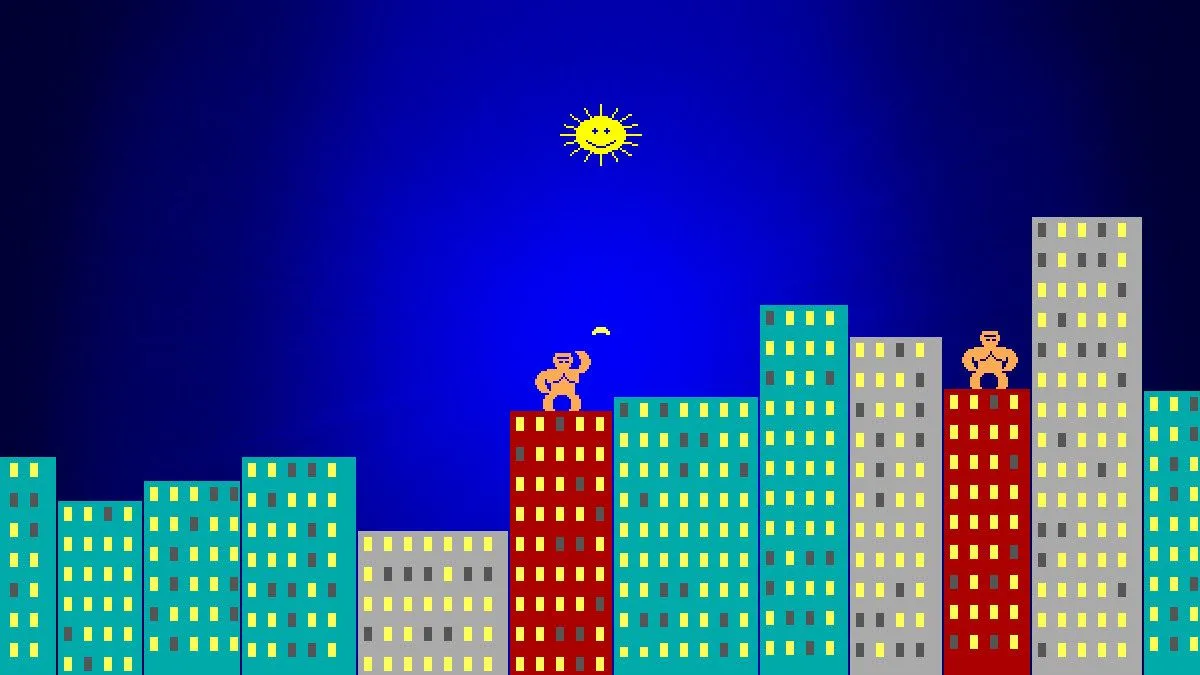 Giao diện trò chơi GORILLA.BAS trên MS-DOS, minh họa sự phổ biến của các game PC thời kỳ Linus Torvalds bắt đầu phát triển Linux.