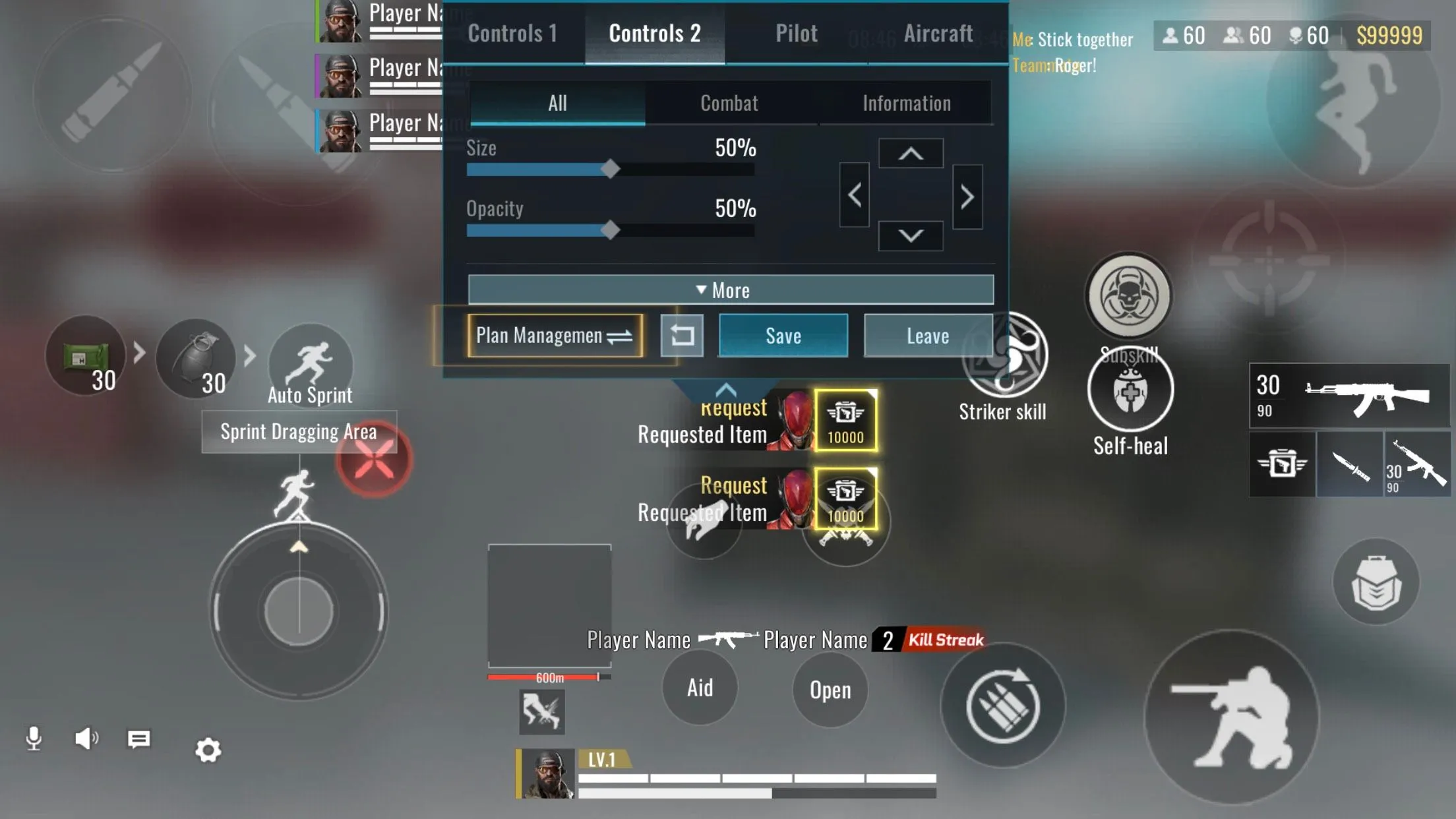 Giao diện tùy chỉnh điều khiển game Blood Strike trên iPhone với không gian hạn chế