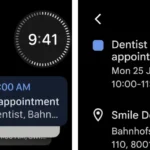 Giao diện ứng dụng Google Calendar hiển thị danh sách sự kiện và tác vụ trên Apple Watch.