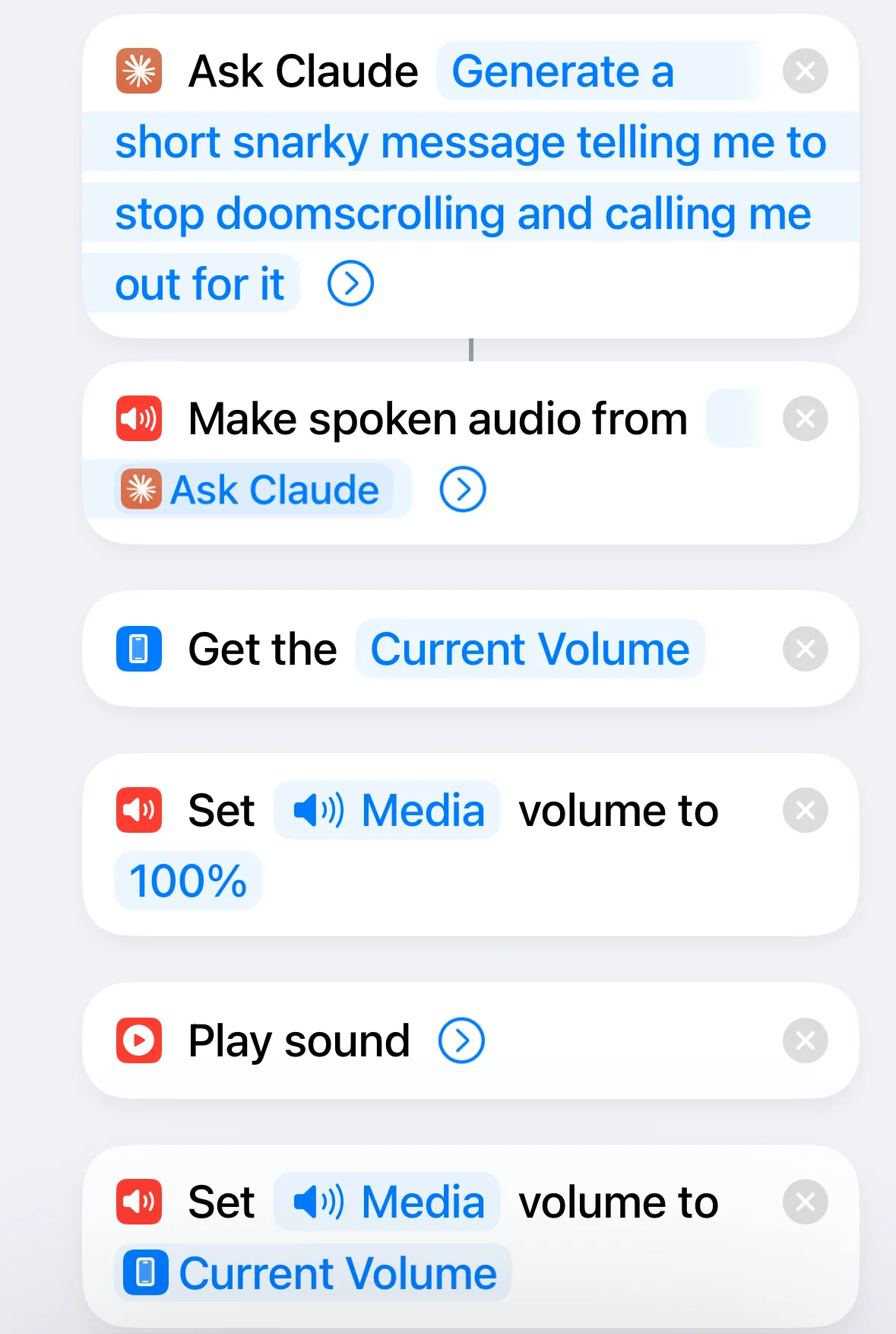 Giao diện ứng dụng Phím Tắt trên iPhone hiển thị Shortcut chống doomscrolling hoàn chỉnh