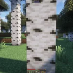 Hình ảnh cây bạch dương trong Minecraft với chiếc rìu sẵn sàng chặt hạ, minh họa mod FallingTree giúp chặt cây nhanh gọn.