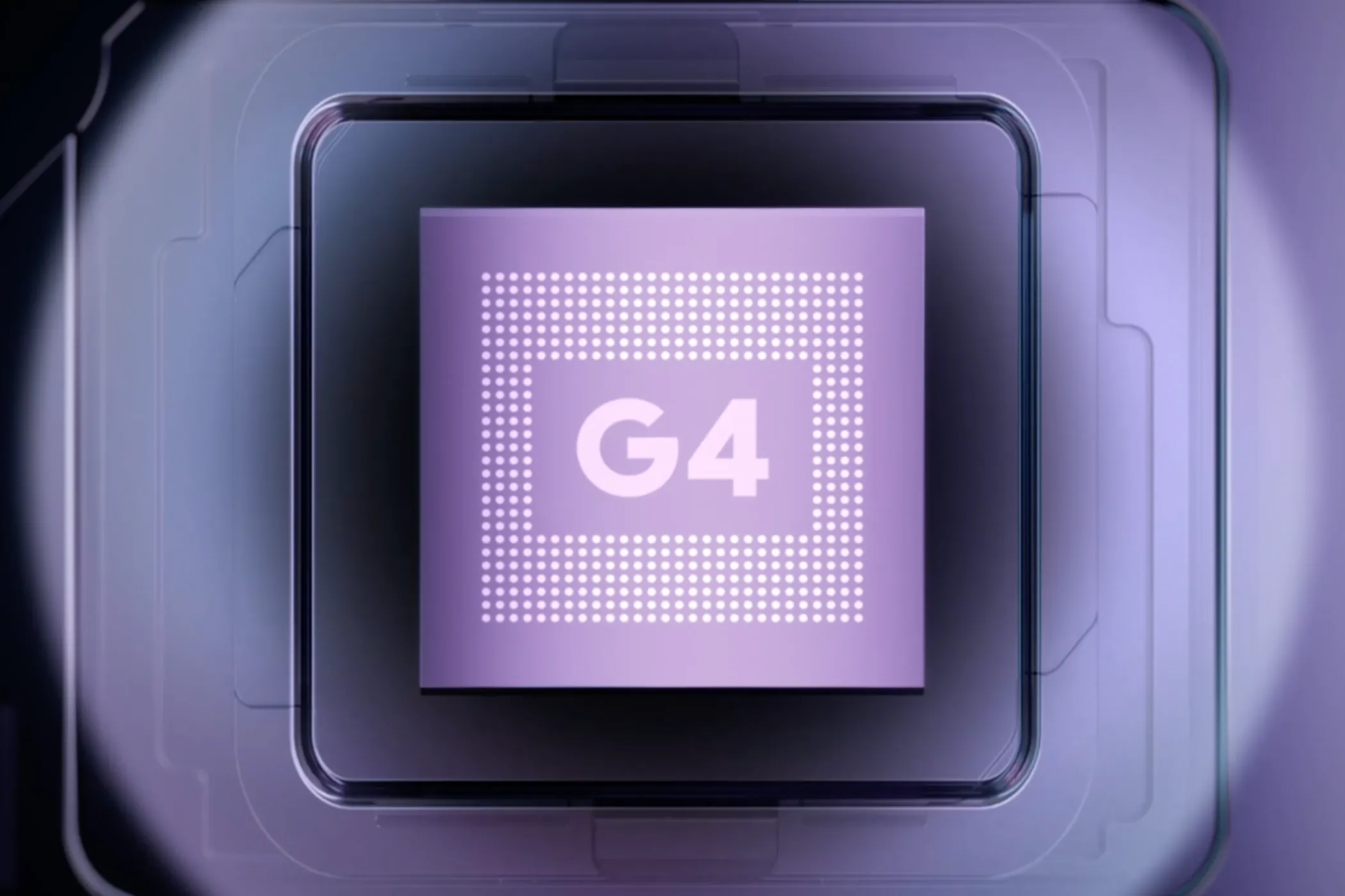Hình ảnh minh họa chip Google Tensor G4 với các đường mạch điện tử phức tạp, biểu thị sức mạnh xử lý và hiệu quả năng lượng vượt trội của vi xử lý này.