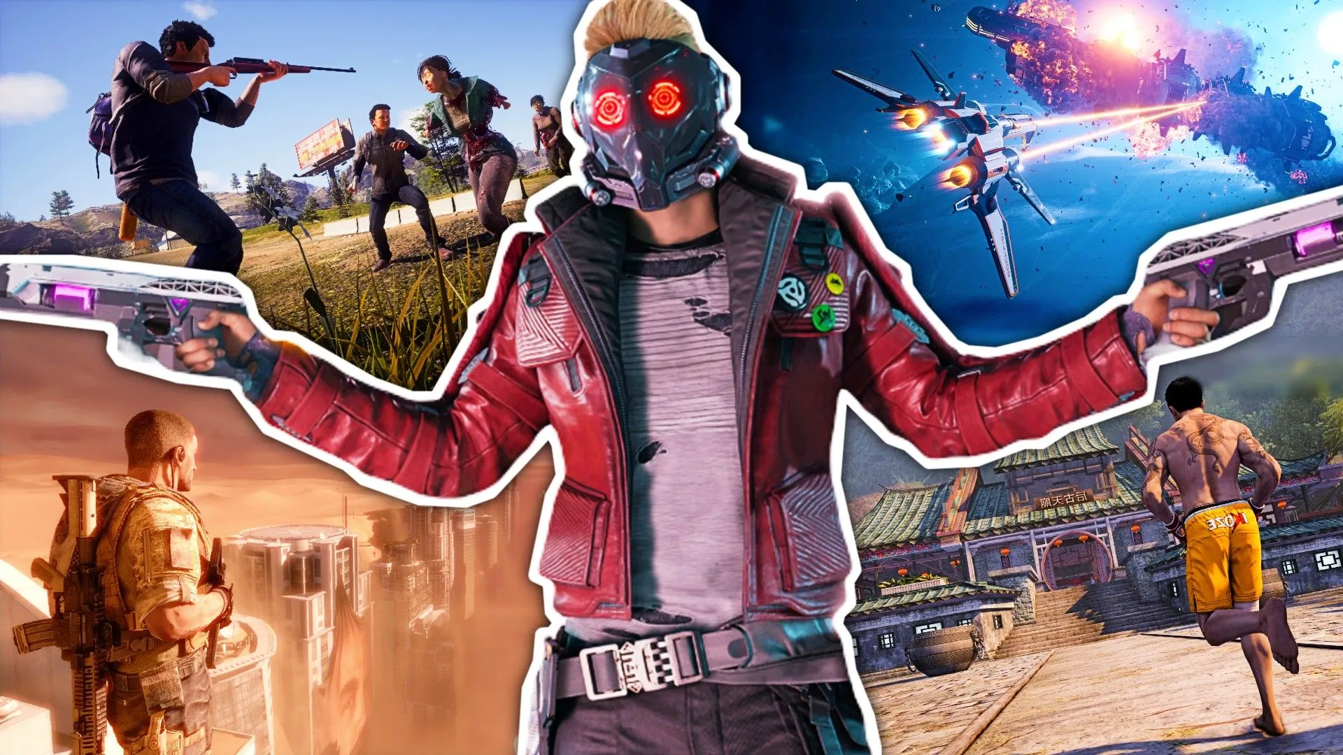 Hình ảnh tổng hợp các tựa game nổi tiếng như Everspace 2, Spec Ops The Line, Sleeping Dogs, State of Decay 2 đại diện cho các thể loại game khác nhau