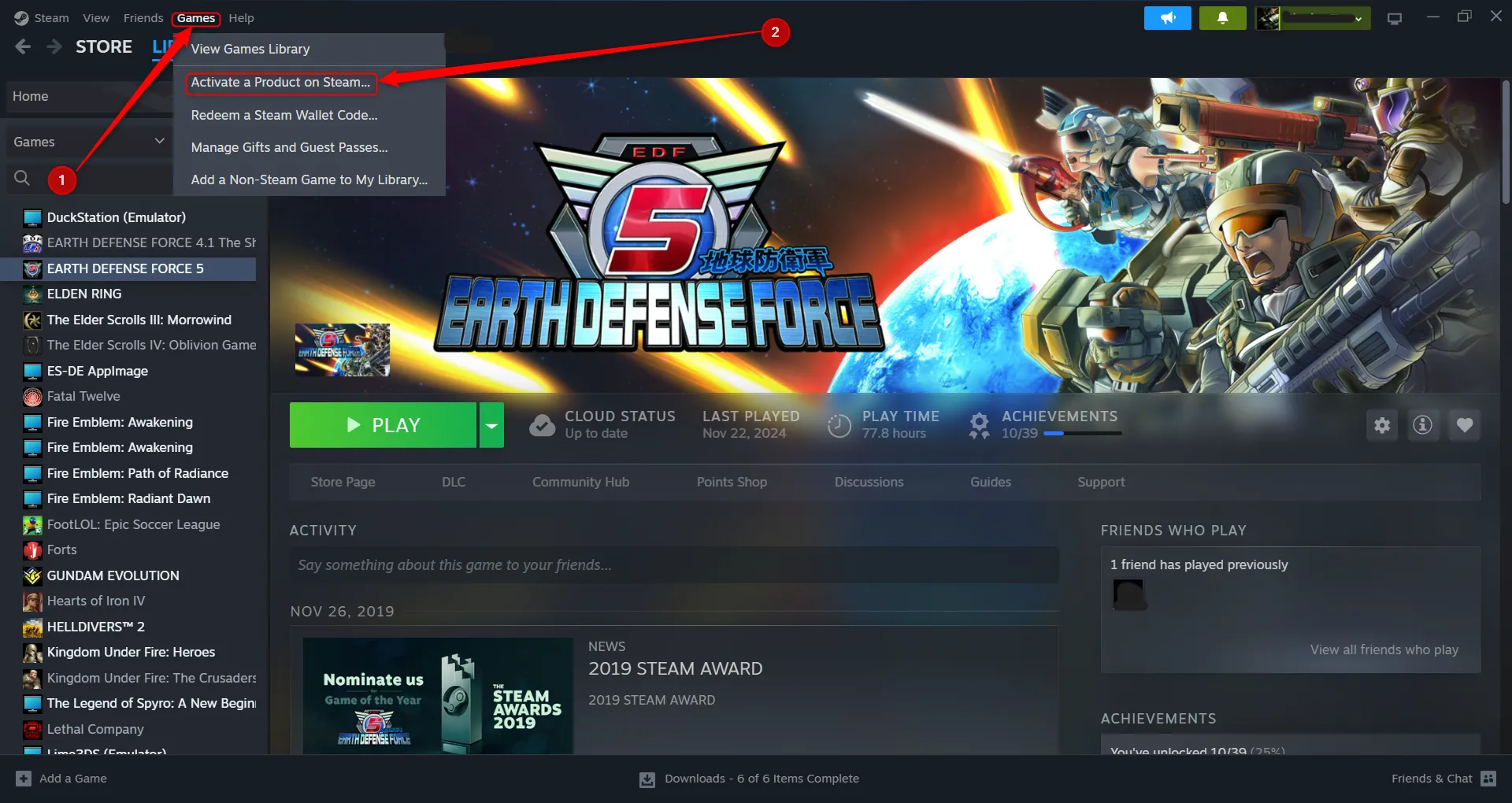 Hướng dẫn chi tiết cách kích hoạt mã key game kỹ thuật số trên nền tảng Steam, minh họa các bước cần thực hiện trong giao diện ứng dụng Steam.