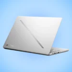 Laptop ASUS ROG Zephyrus G14 2025 màu xám bạc với logo ROG, thiết kế mỏng nhẹ
