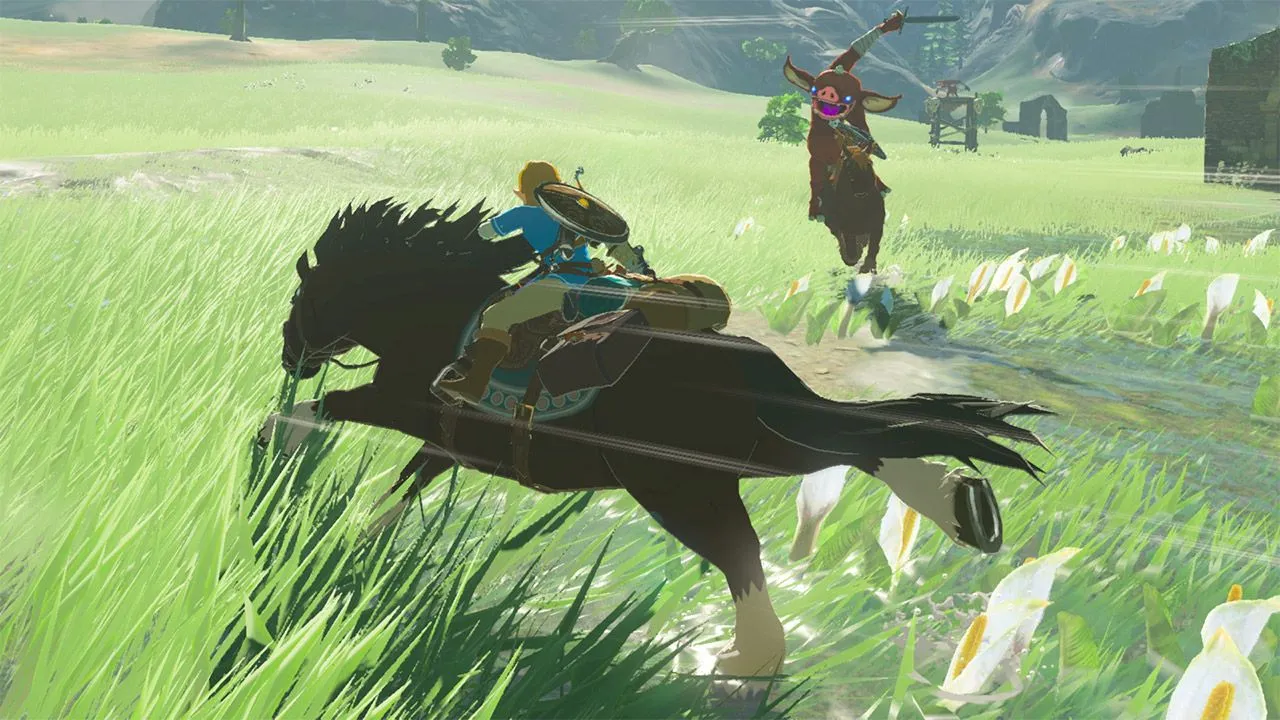 Link nhặt Hạt Korok trong The Legend of Zelda: Breath of the Wild