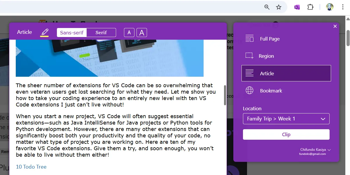 Lưu các trang web vào OneNote bằng OneNote Web Clipper.