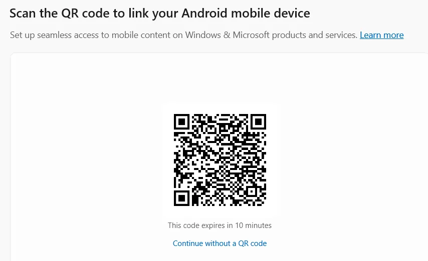 Mã QR để quét và kết nối điện thoại Android với ứng dụng Phone Link trên máy tính.