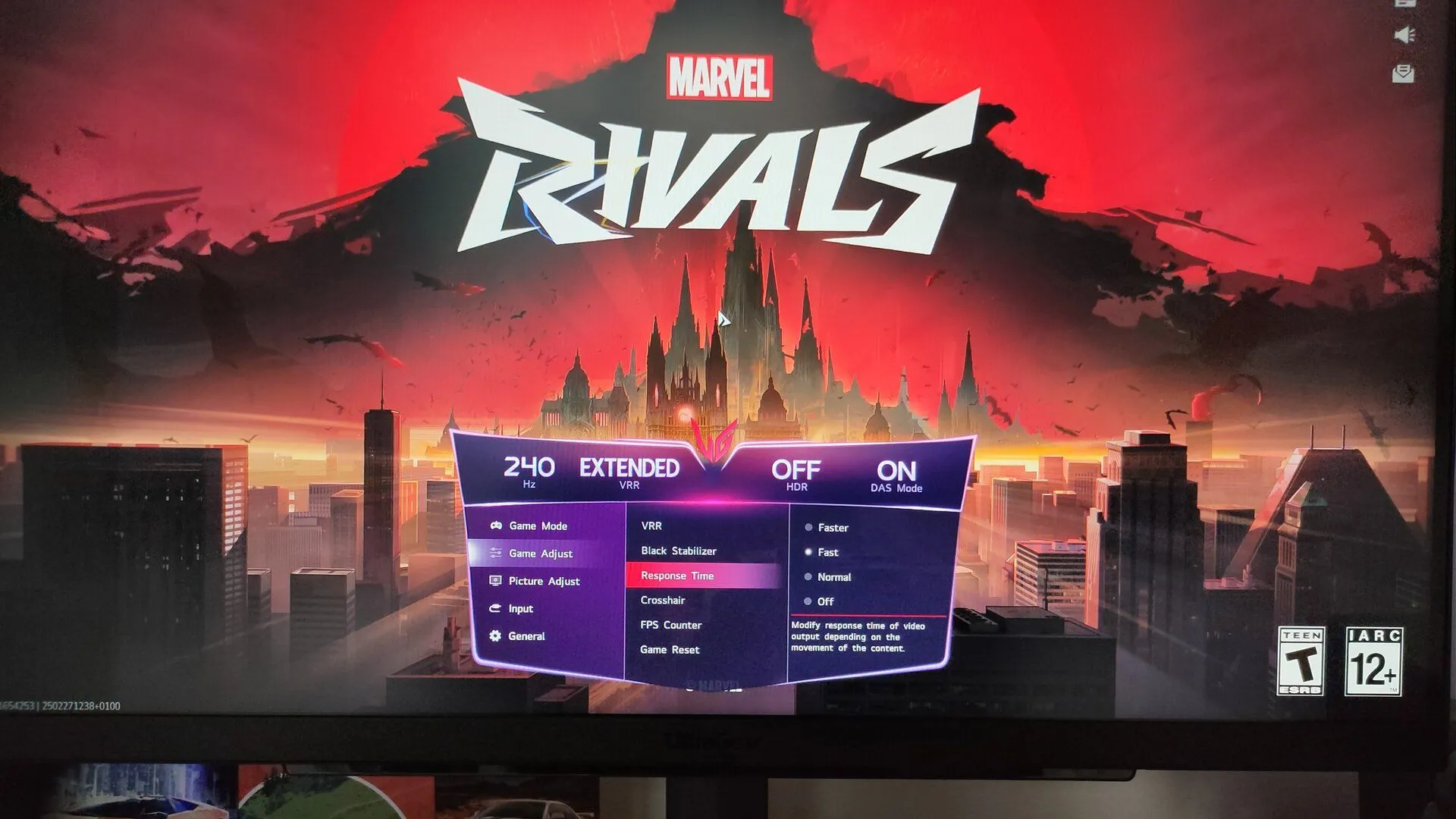Màn hình gaming LG hiển thị menu cài đặt game, minh họa việc tối ưu cài đặt trong game và màn hình.