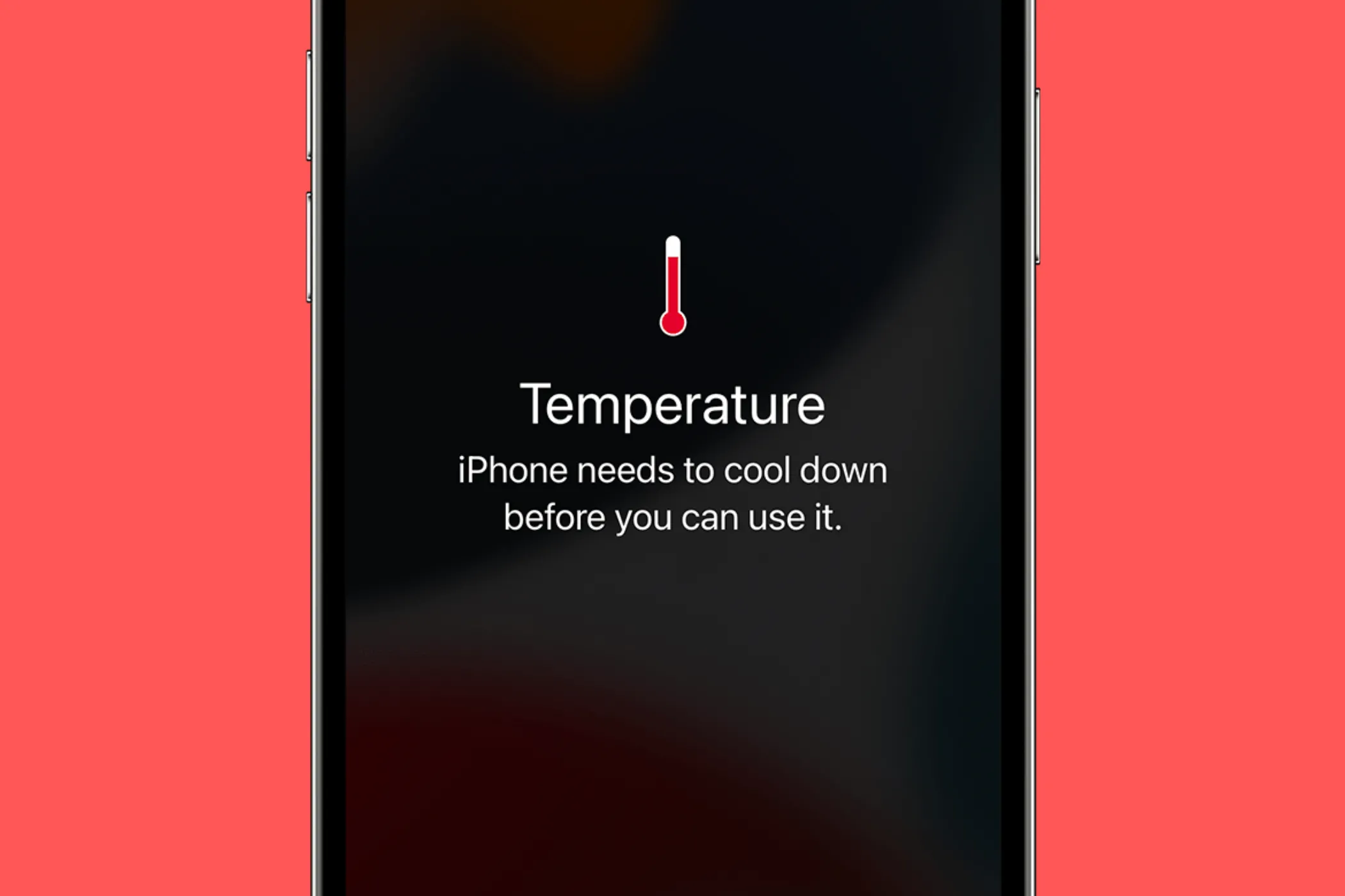 Màn hình iPhone hiển thị thông báo cảnh báo nhiệt độ cao, khuyến nghị làm mát thiết bị.