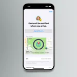 Màn hình iPhone hiển thị tính năng Check In trong ứng dụng Tin nhắn, minh họa tin nhắn thông báo đến nơi an toàn.