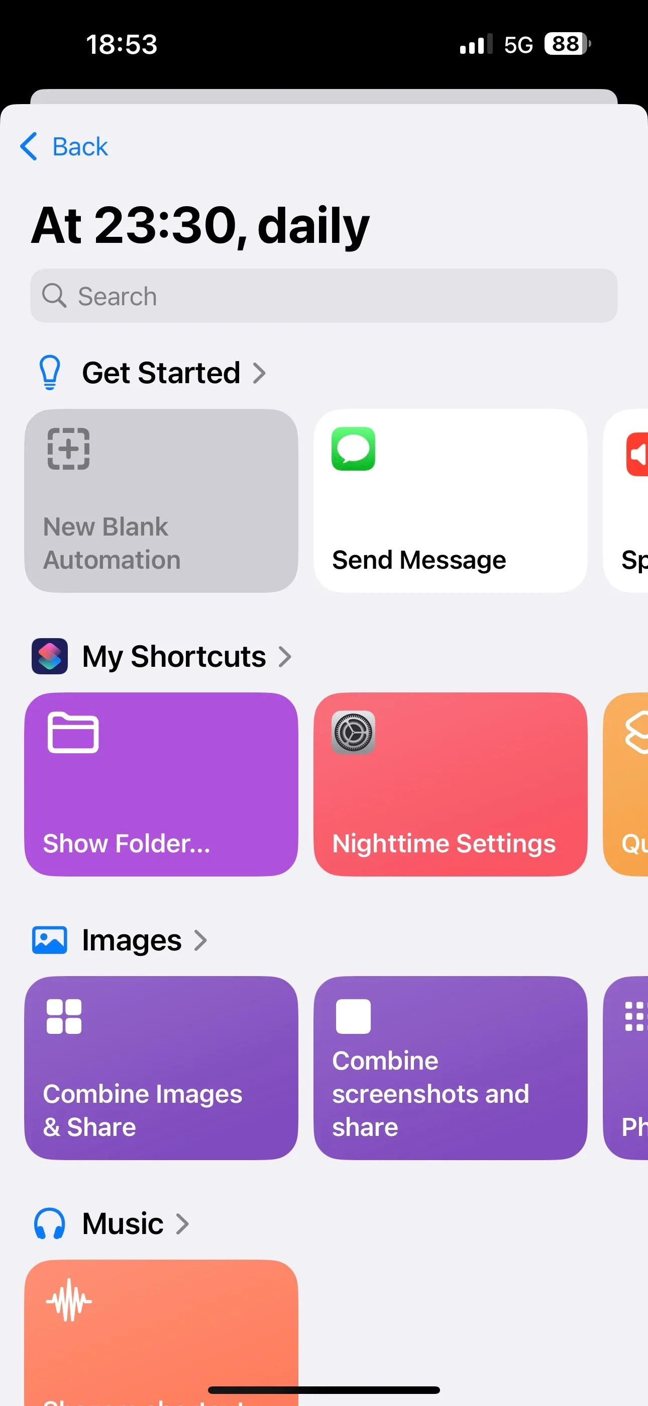 Màn hình Phím tắt để chọn hành động chính cho tự động hóa bật cài đặt ban đêm iPhone