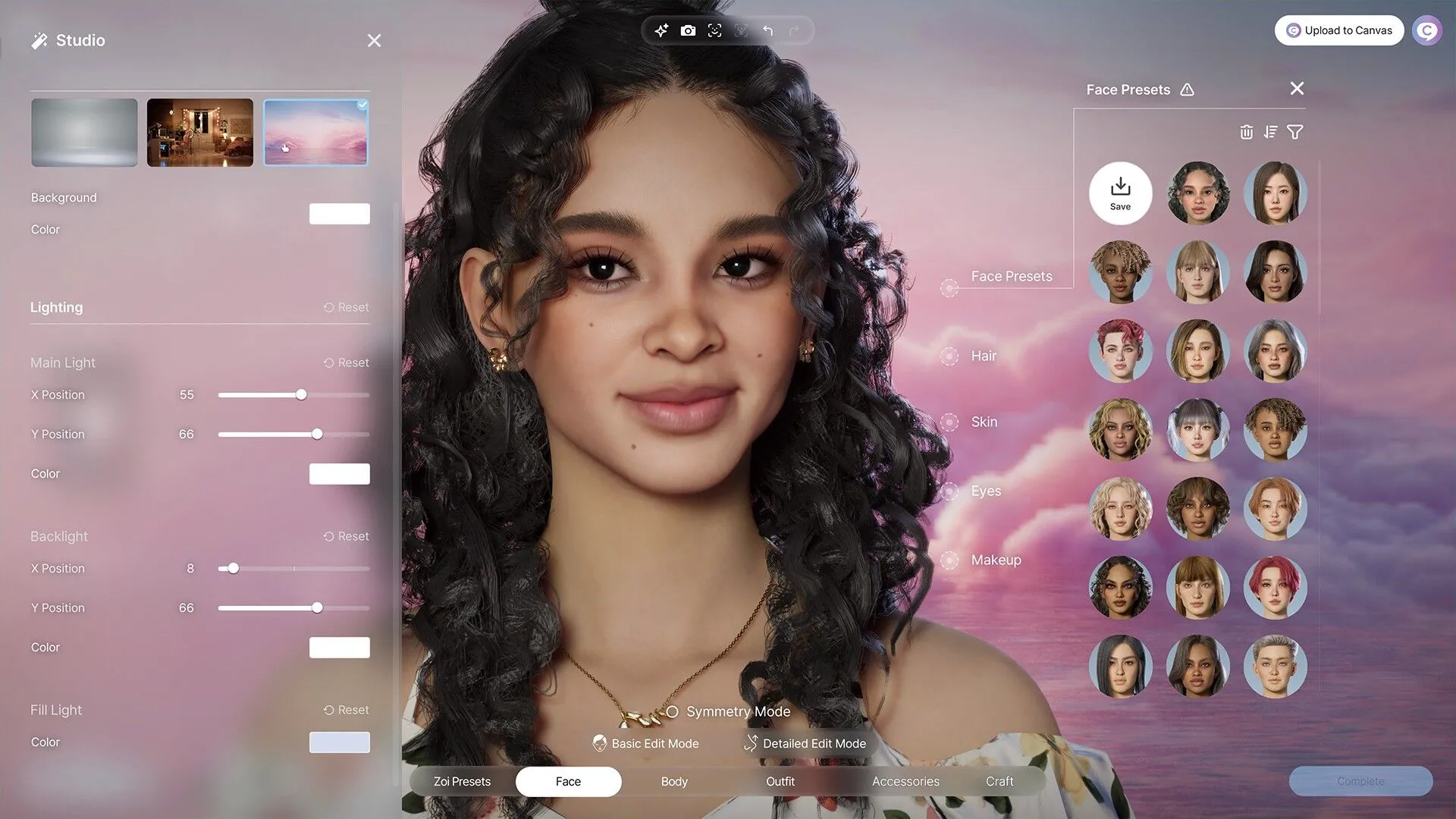 Màn hình tạo nhân vật Inzoi với các thanh trượt điều chỉnh