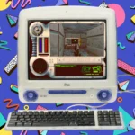 Marathon trên iMac G3 với hình nền phong cách thập niên 90, thể hiện lịch sử chơi game Mac