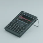 Mặt trước của ClockworkPi uConsole với màn hình và bàn phím.