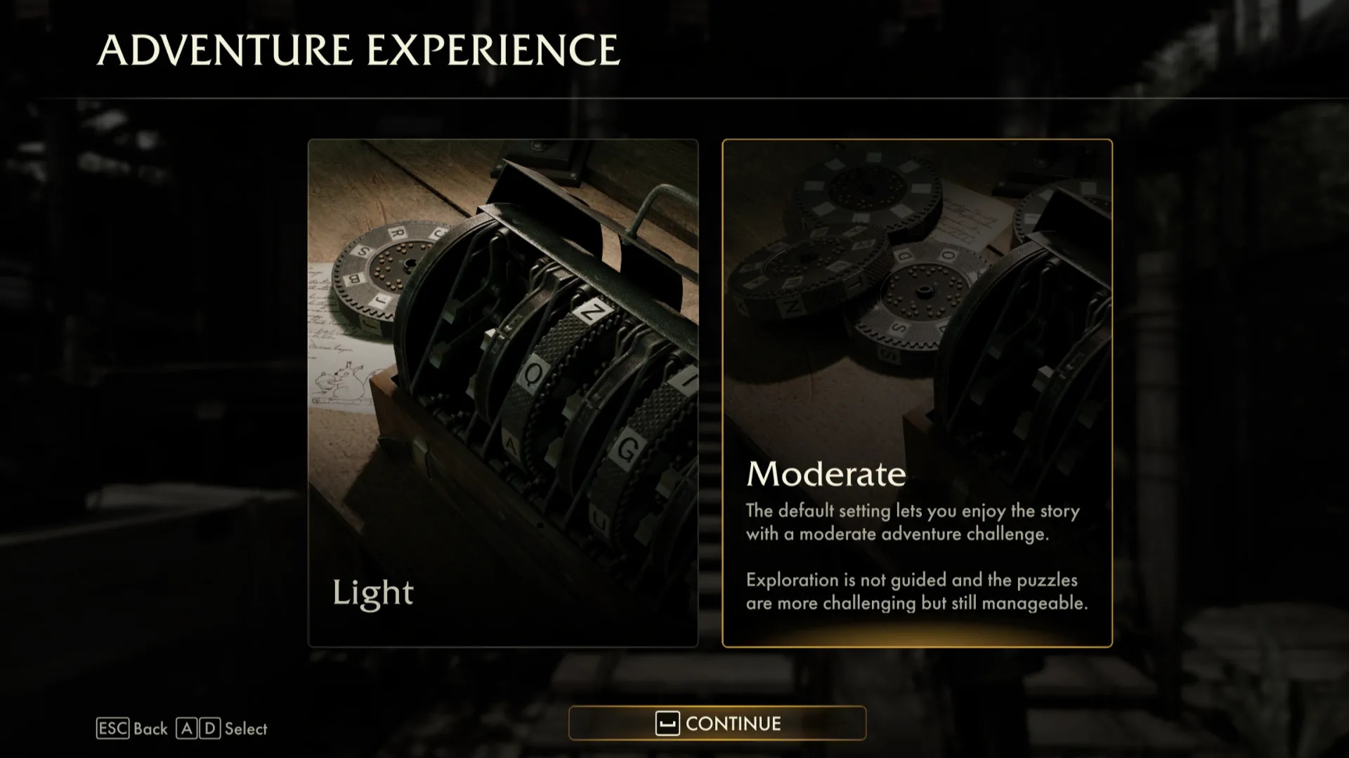 Menu cài đặt độ khó giải đố trong game Indiana Jones and the Great Circle, cho phép người chơi tùy chỉnh độ phức tạp của các câu đố.
