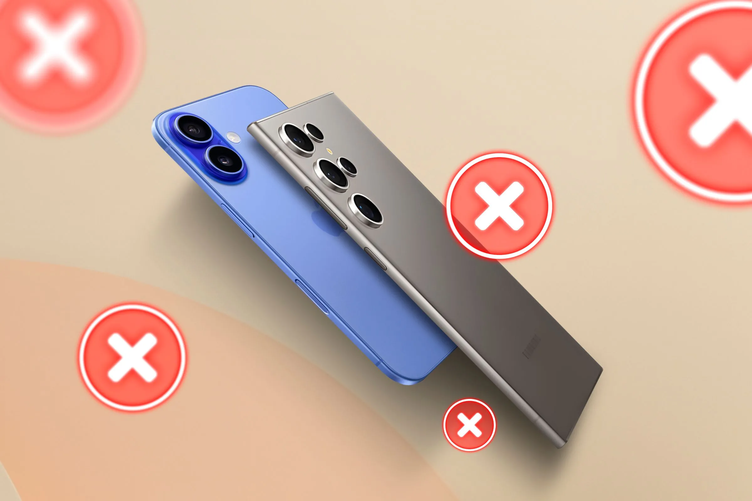Minh họa điện thoại iPhone và Samsung Galaxy mỏng, tượng trưng cho xu hướng thiết kế smartphone hiện tại