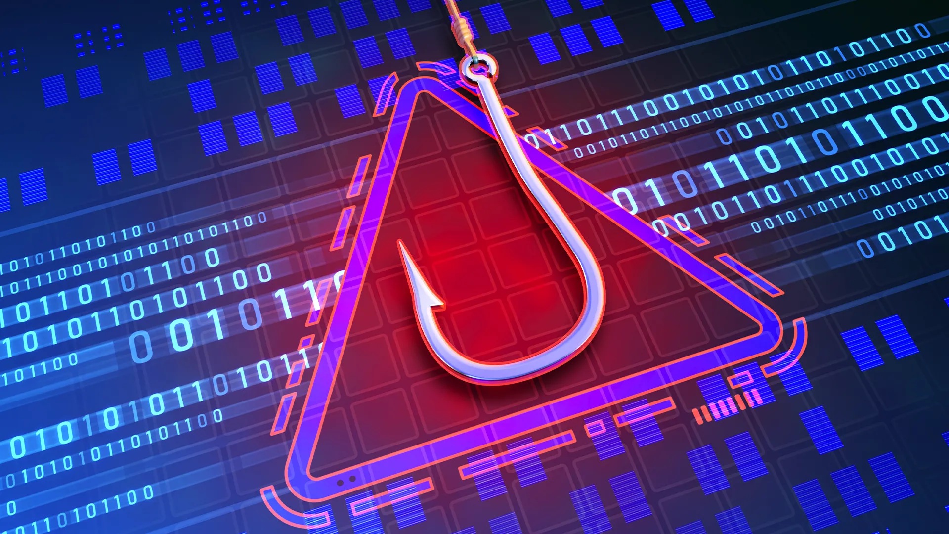 Móc câu với biểu tượng dữ liệu, minh họa nguy cơ lừa đảo phishing khi truy cập các trang web giả mạo nhà mạng.