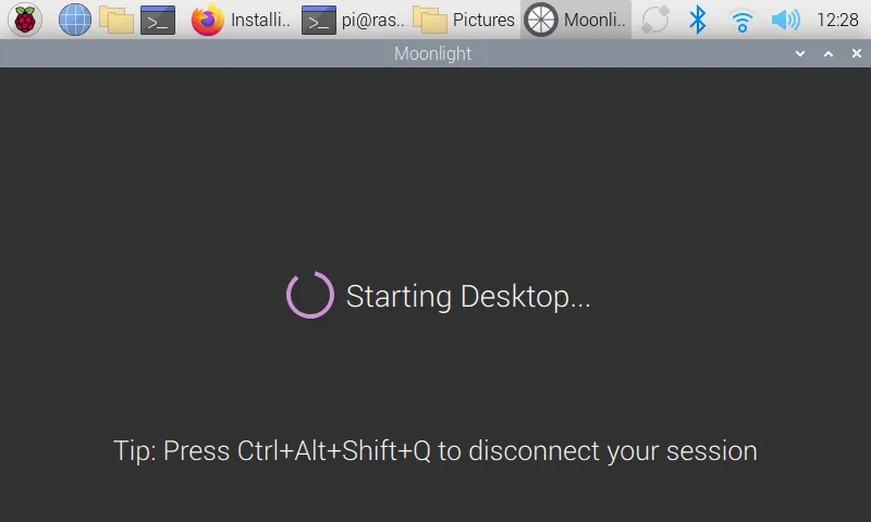 Moonlight đang kết nối thành công với server Sunshine trên máy tính để bàn.