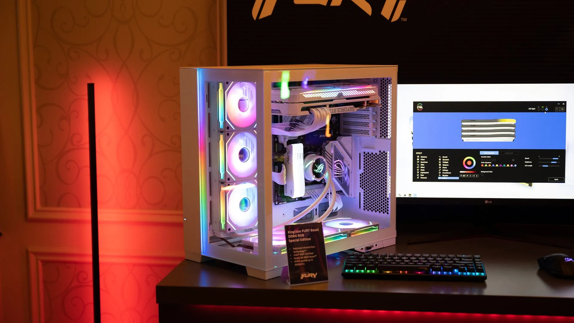 Một dàn máy tính chơi game với bộ nhớ Kingston, quạt RGB, tản nhiệt CPU MSI và card đồ họa GeForce RTX, tượng trưng cho rào cản phần cứng cao của PC gaming.