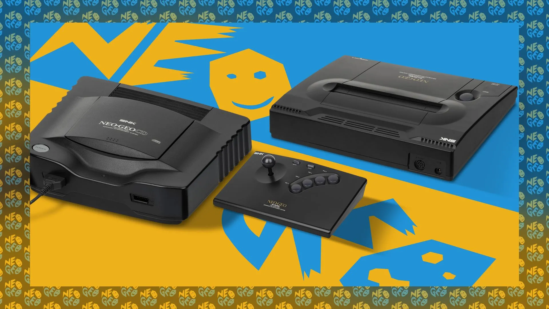 Một số máy console Neo Geo cùng logo ở phía sau