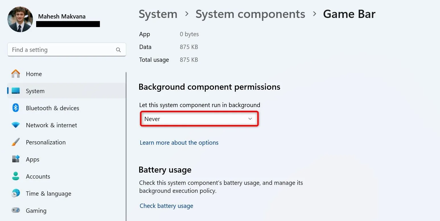 Ngăn Game Bar chạy ngầm trên Windows 11