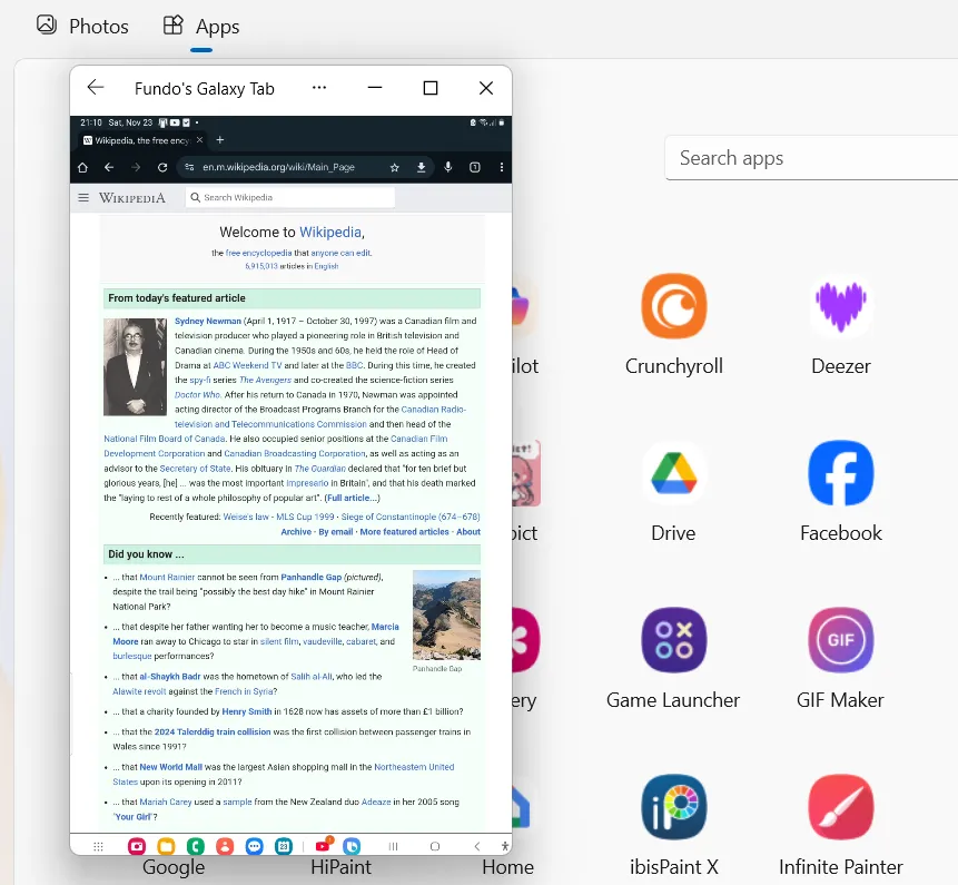 Phản chiếu màn hình điện thoại Android và chạy ứng dụng di động trực tiếp qua Phone Link trên Windows.