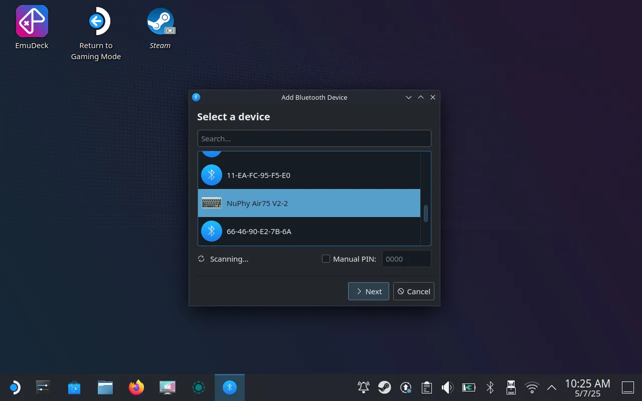 Quá trình ghép nối bàn phím Bluetooth với Steam Deck trong chế độ Desktop
