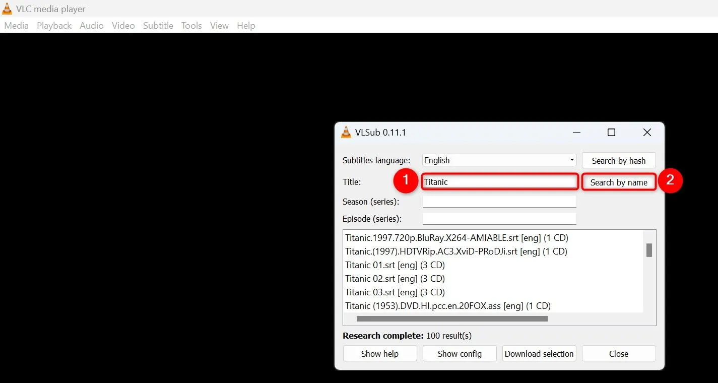 Sử dụng tính năng &quot;VLsub&quot; trong VLC để tìm kiếm và thêm phụ đề vào video từ cơ sở dữ liệu trực tuyến.