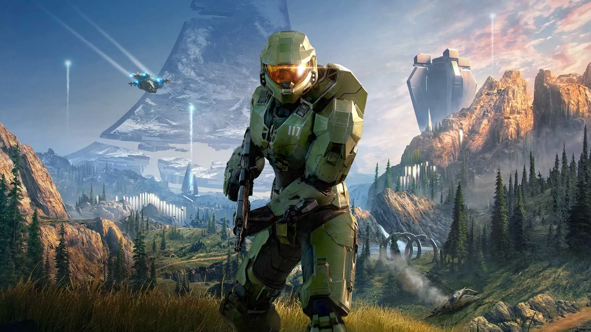 Tấm áp phích chiến dịch game Halo Infinite hiển thị nhân vật Master Chief