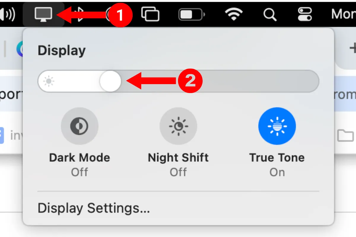Thanh trượt điều chỉnh độ sáng màn hình MacBook trong Menu Bar